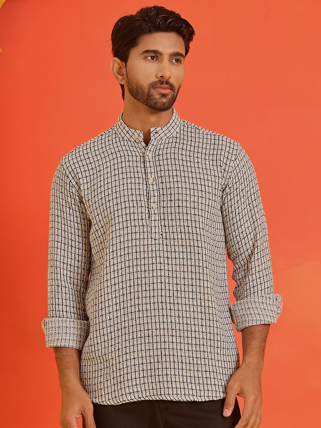 Checked Cotton short Kurtas ( KO 5217 Grey )