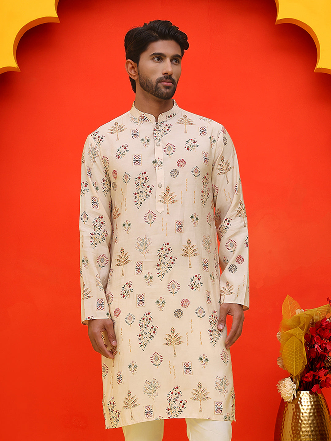 Printed Silk Blend Straight Kurtas ( KO 5218 Cream )