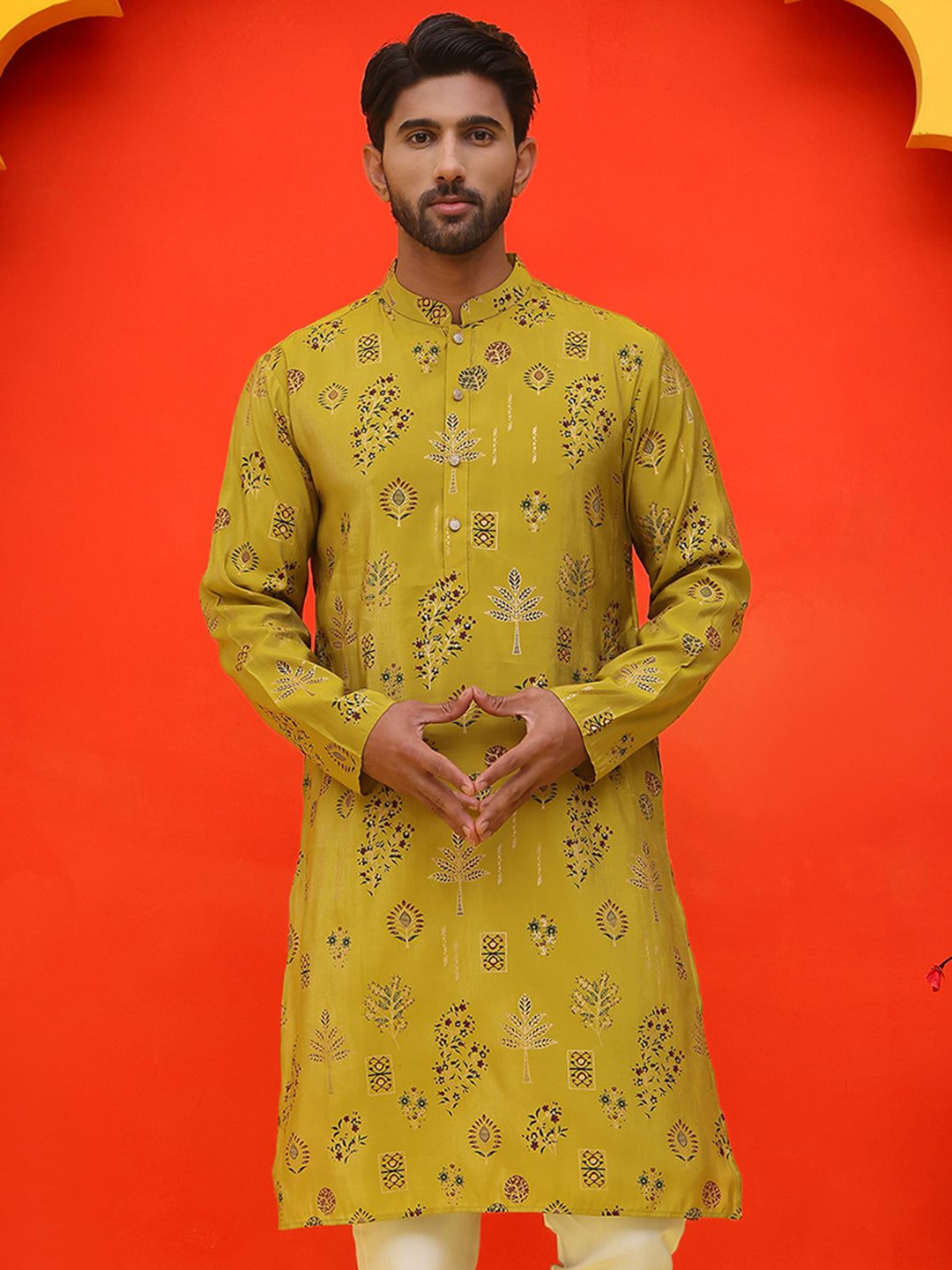 Printed Silk Blend Straight Kurtas ( KO 5218 Mustard )