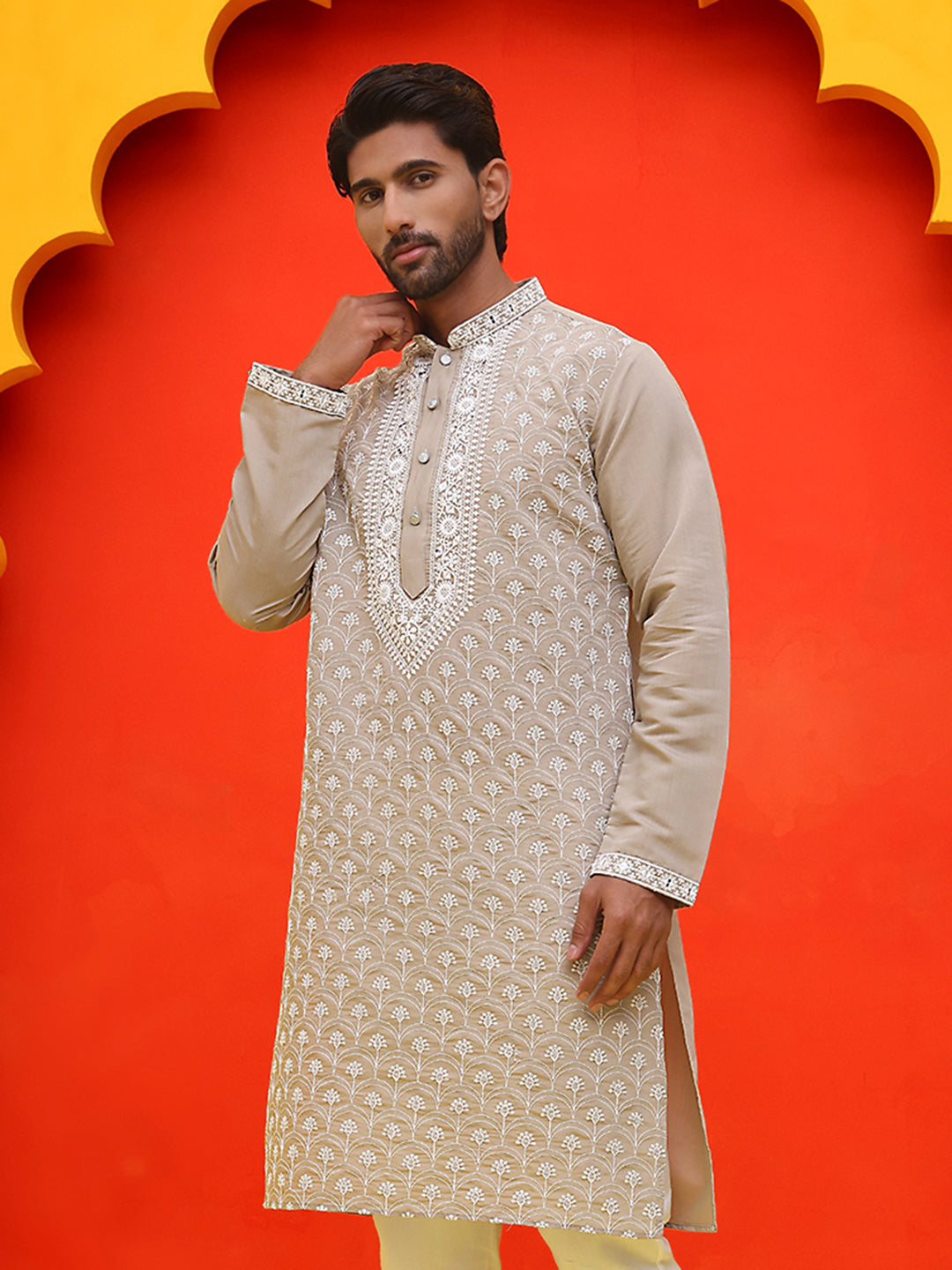 Embroidered Kurtas For Men ( KO 5220 Grey )