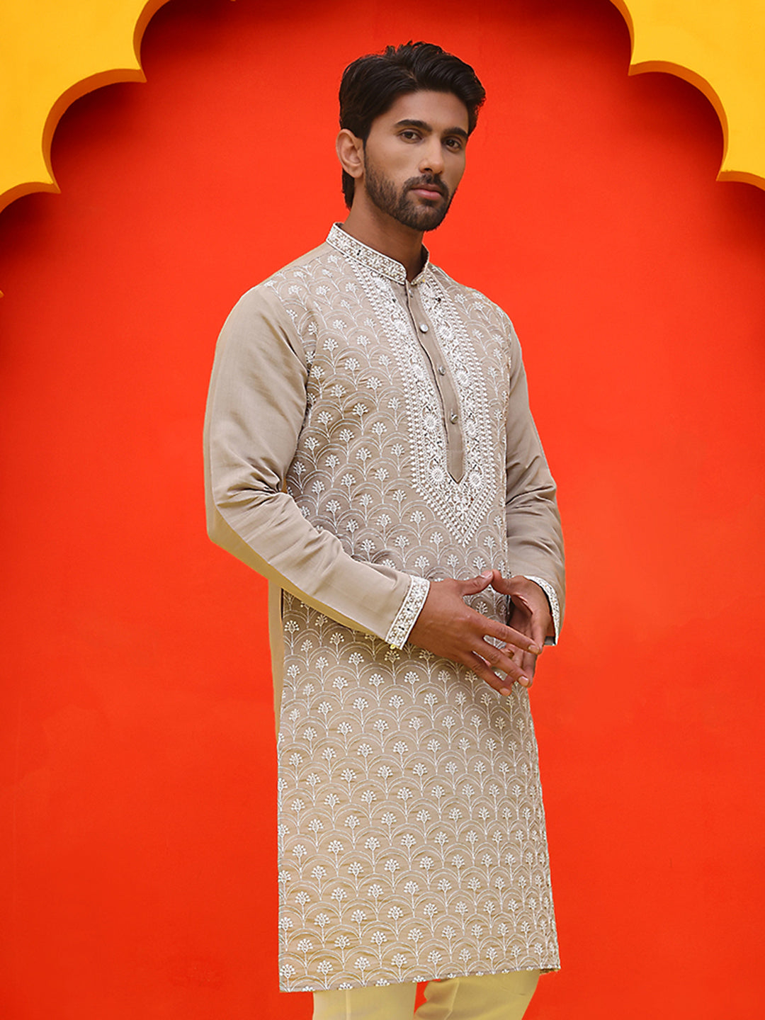 Embroidered Kurtas For Men ( KO 5220 Grey )