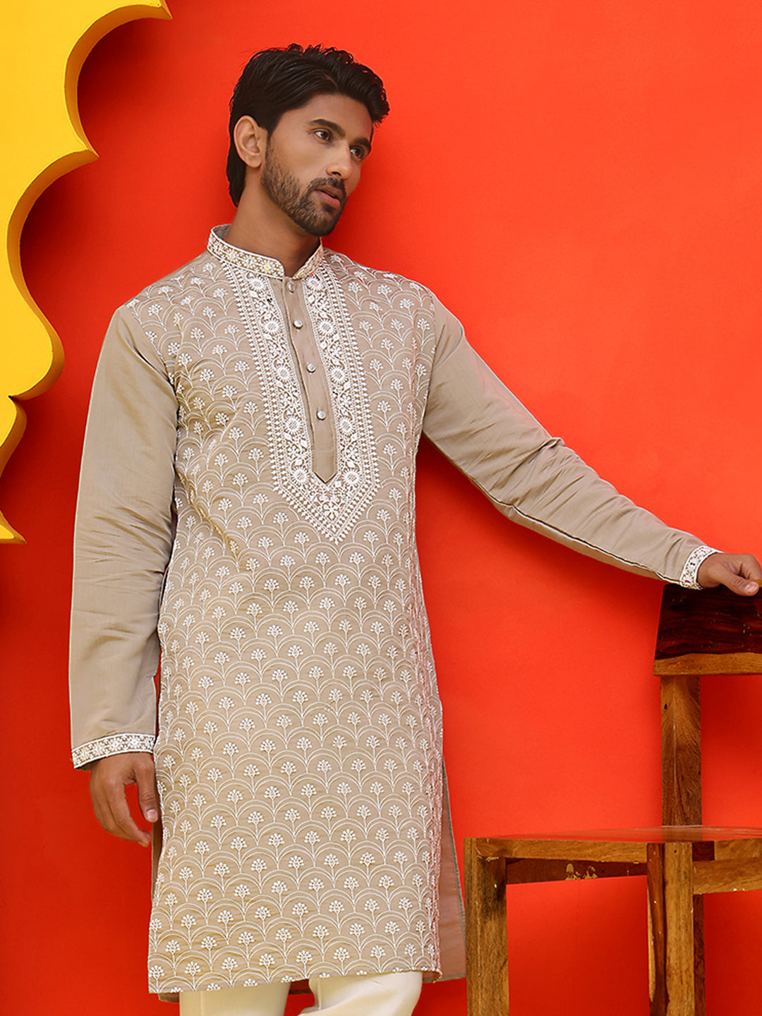 Embroidered Kurtas For Men ( KO 5220 Grey )
