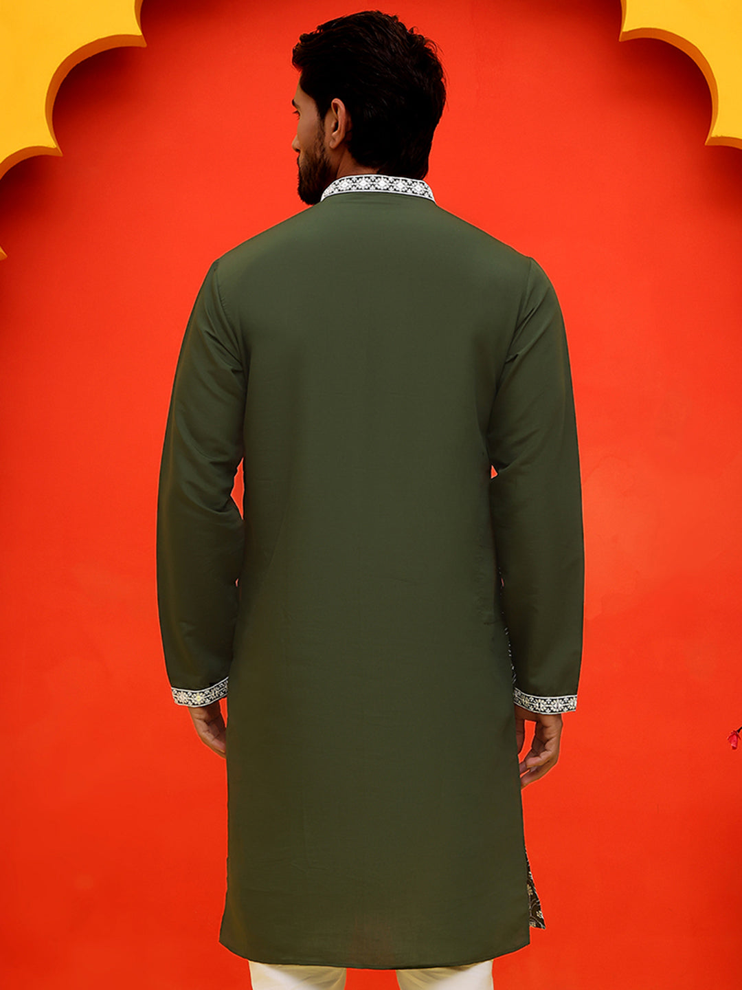 Embroidered Kurtas For Men ( KO 5220 Olive )