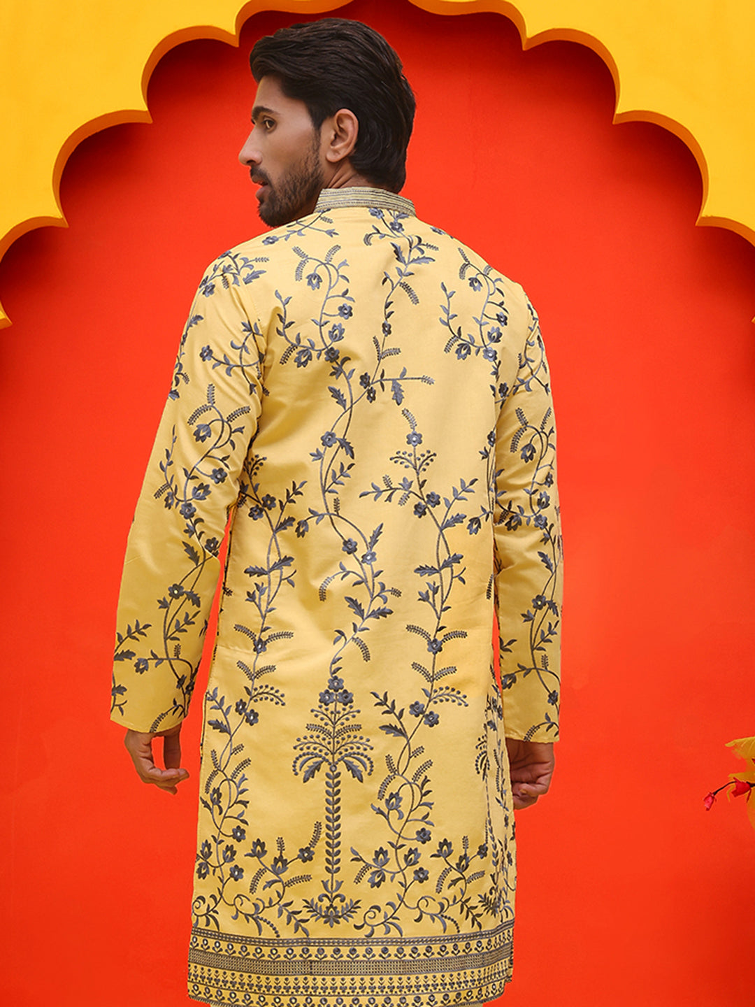 Chikankari Embroidered Kurtas For Men ( KO 5221 Yellow )