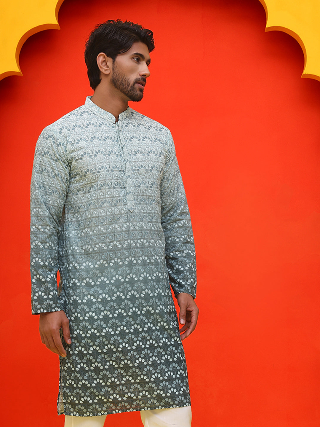 Ombre Printed & Embroidered Kurtas ( KO 5222 Blue )