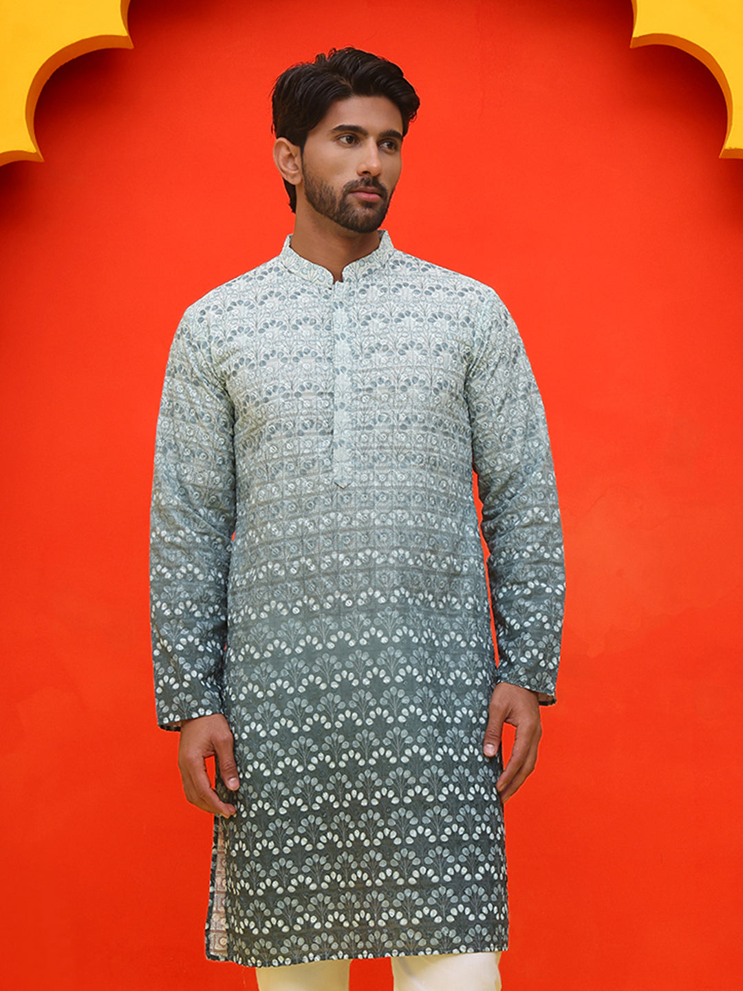 Ombre Printed & Embroidered Kurtas ( KO 5222 Blue )