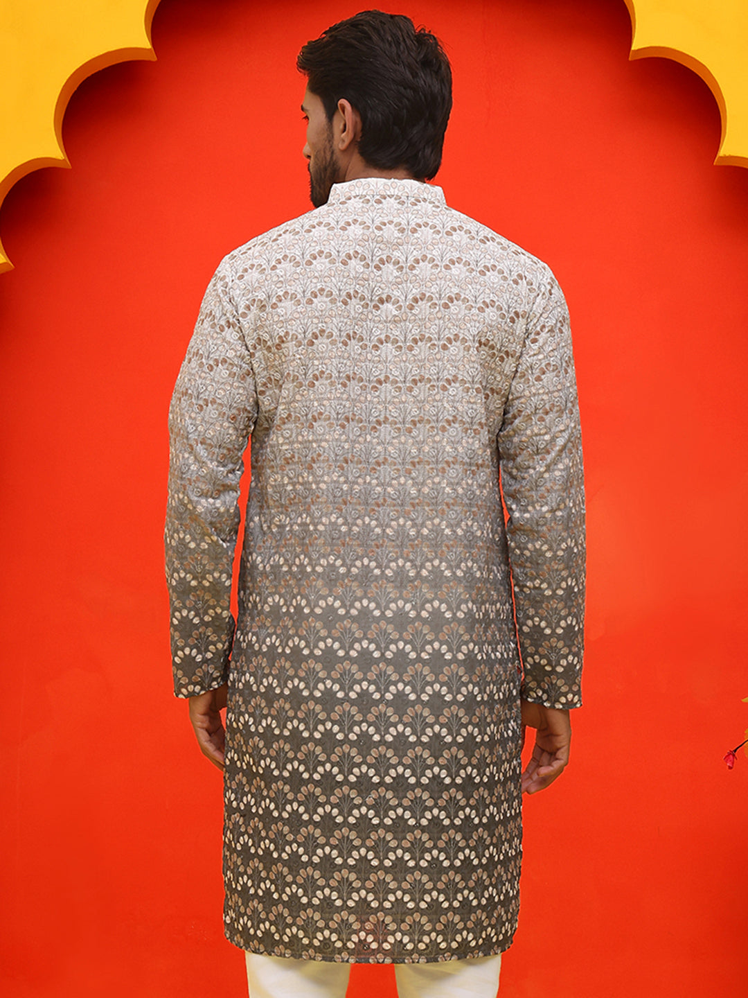Ombre Printed & Embroidered Kurtas ( KO 5222 Grey )