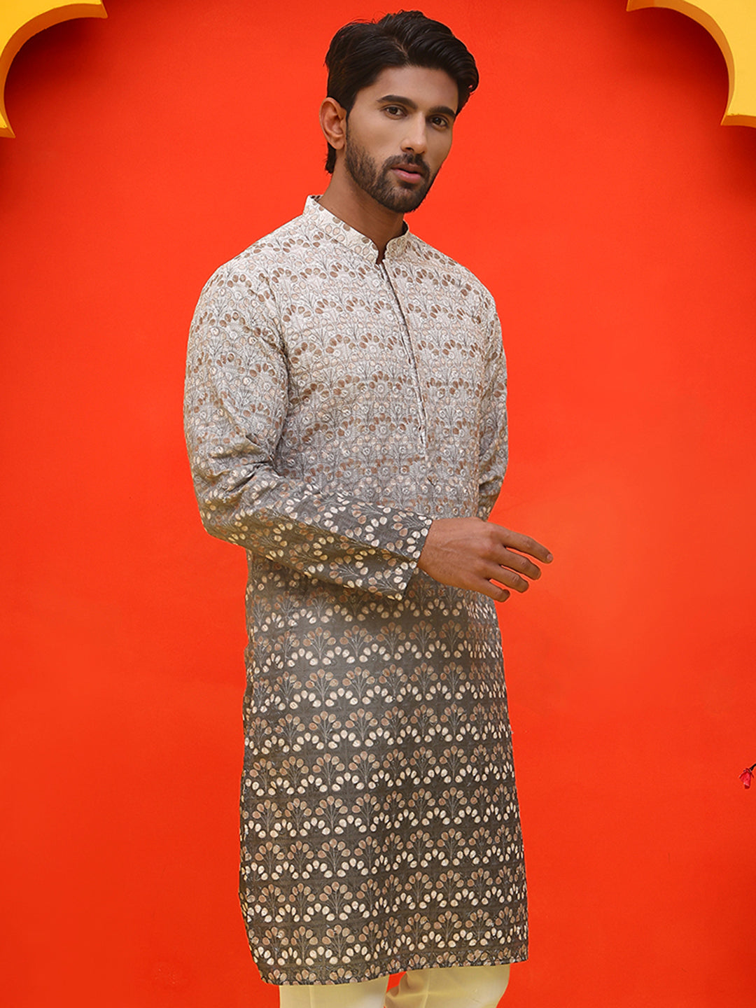 Ombre Printed & Embroidered Kurtas ( KO 5222 Grey )