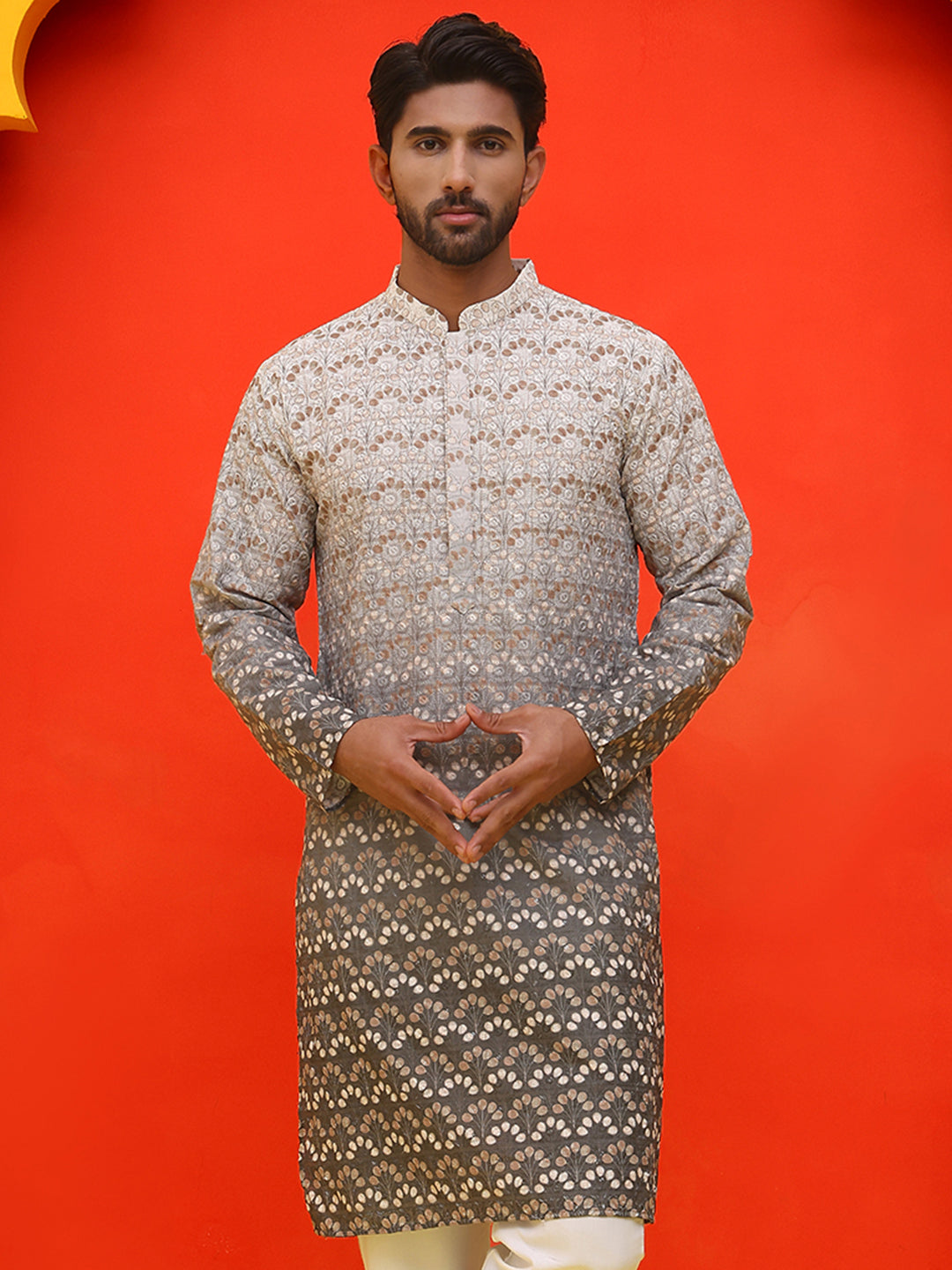 Ombre Printed & Embroidered Kurtas ( KO 5222 Grey )