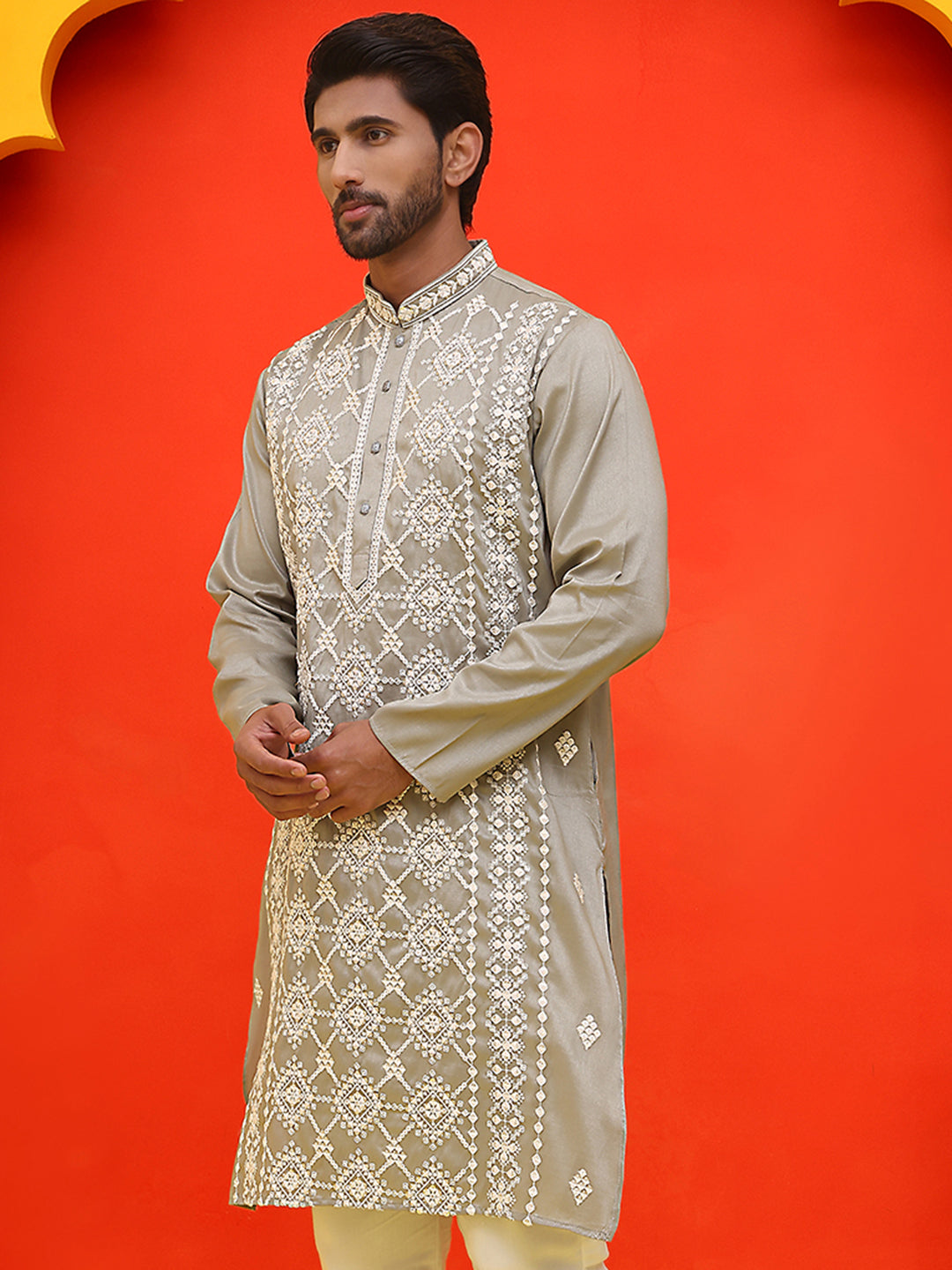 Embroidered Kurtas For Men ( KO 5223 Grey )
