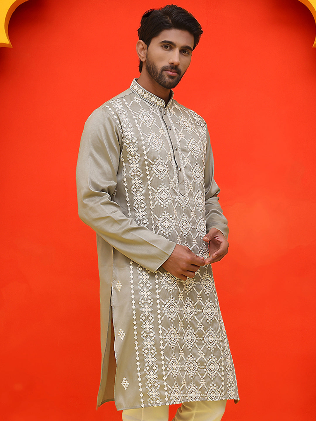 Embroidered Kurtas For Men ( KO 5223 Grey )