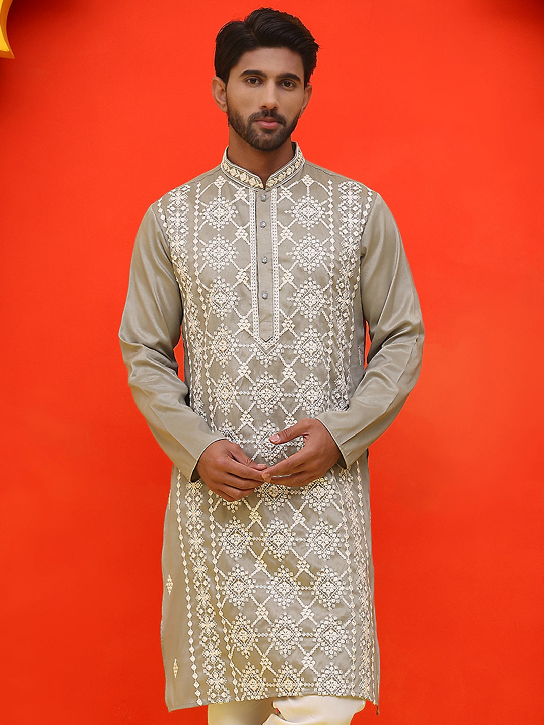 Embroidered Kurtas For Men ( KO 5223 Grey )