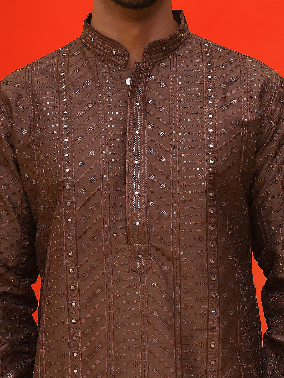 Embroidered straight Kurtas For Men ( KO 5225 Coffee )