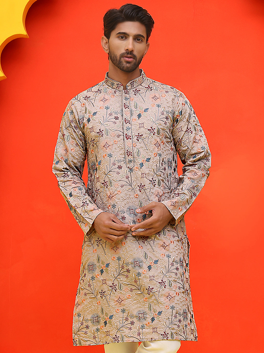 Embroidered Kurtas For Men ( KO 5227 Cream )