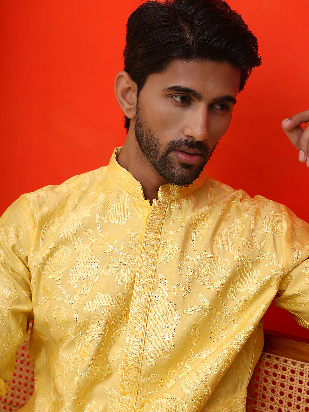 Embroidered Kurtas For Men ( KO 5228 Yellow )
