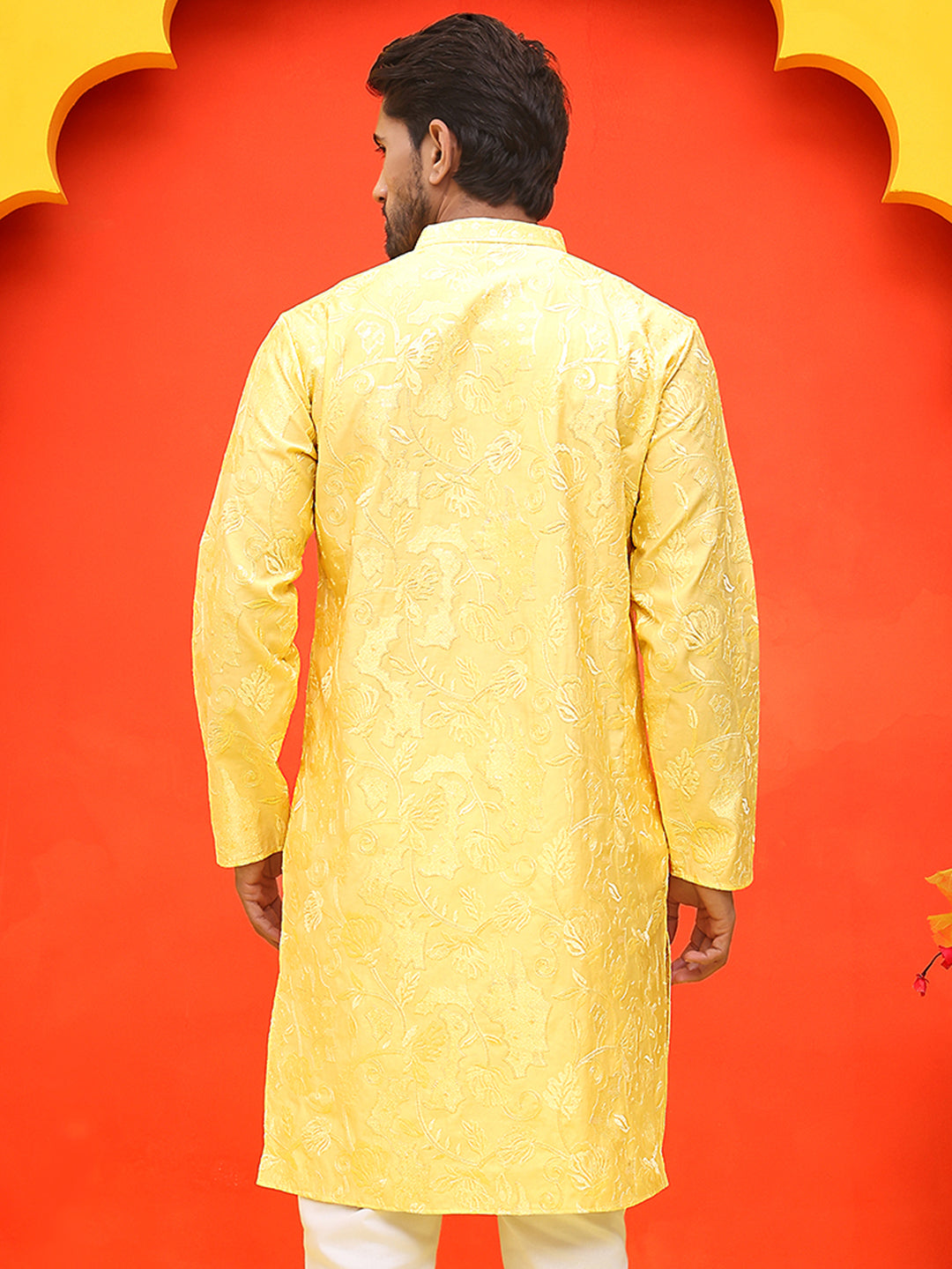 Embroidered Kurtas For Men ( KO 5228 Yellow )
