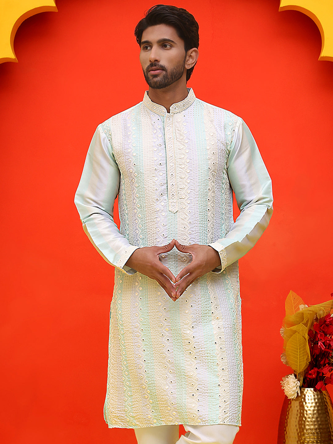 Embroidered and mirror work straight Kurtas For Men, ( KO 5231 Multi )