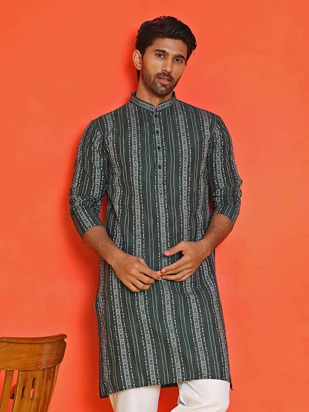 Self Design Straight Kurta For Men ( KO 5232 Olive )