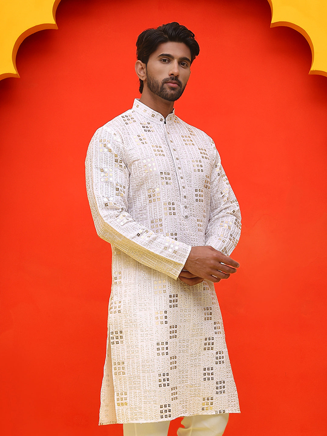Embroidered & Sequins Kurtas ( KO 5233 White )