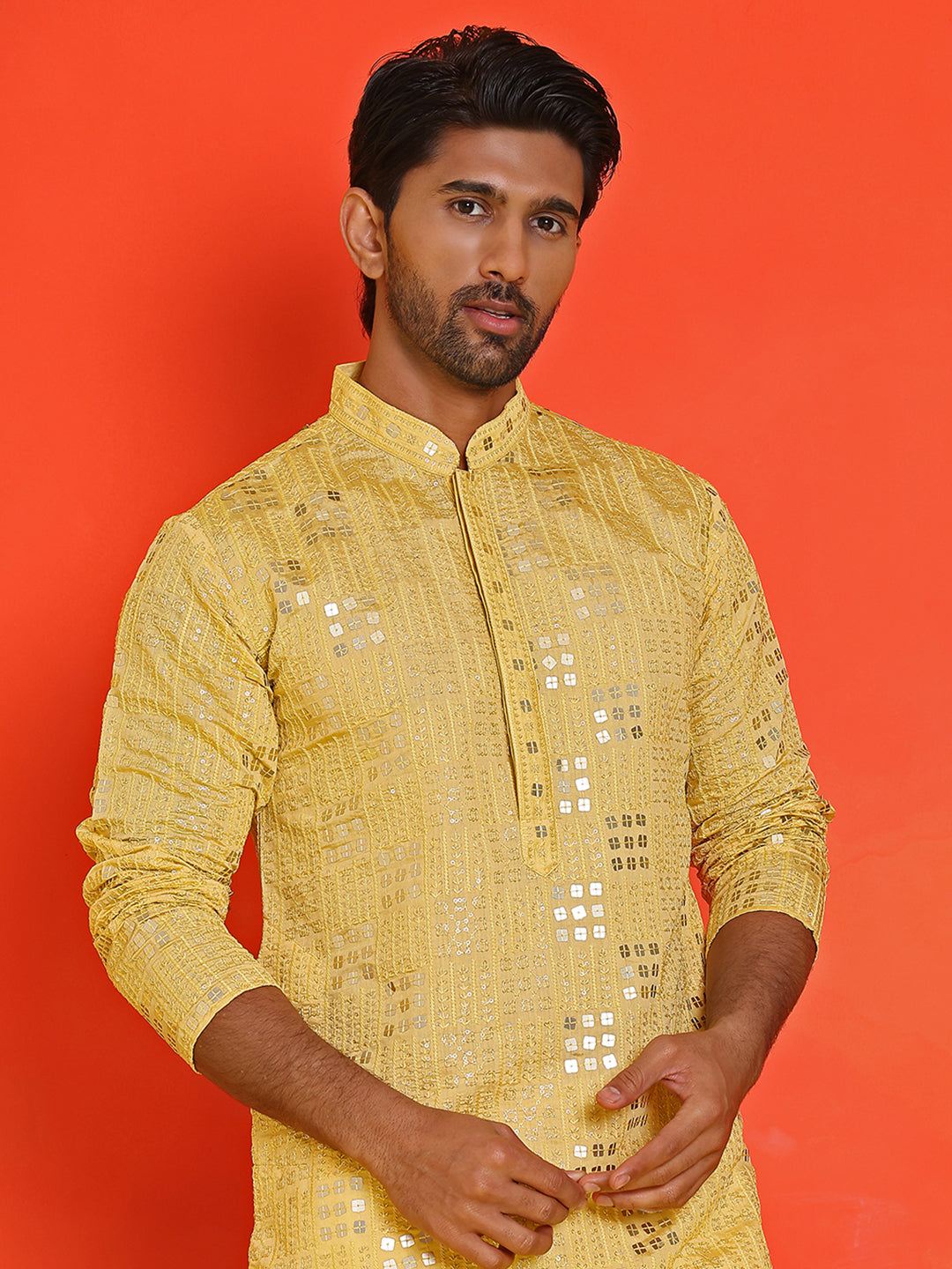 Embroidered & Sequins Kurtas ( KO 5233 Yellow )