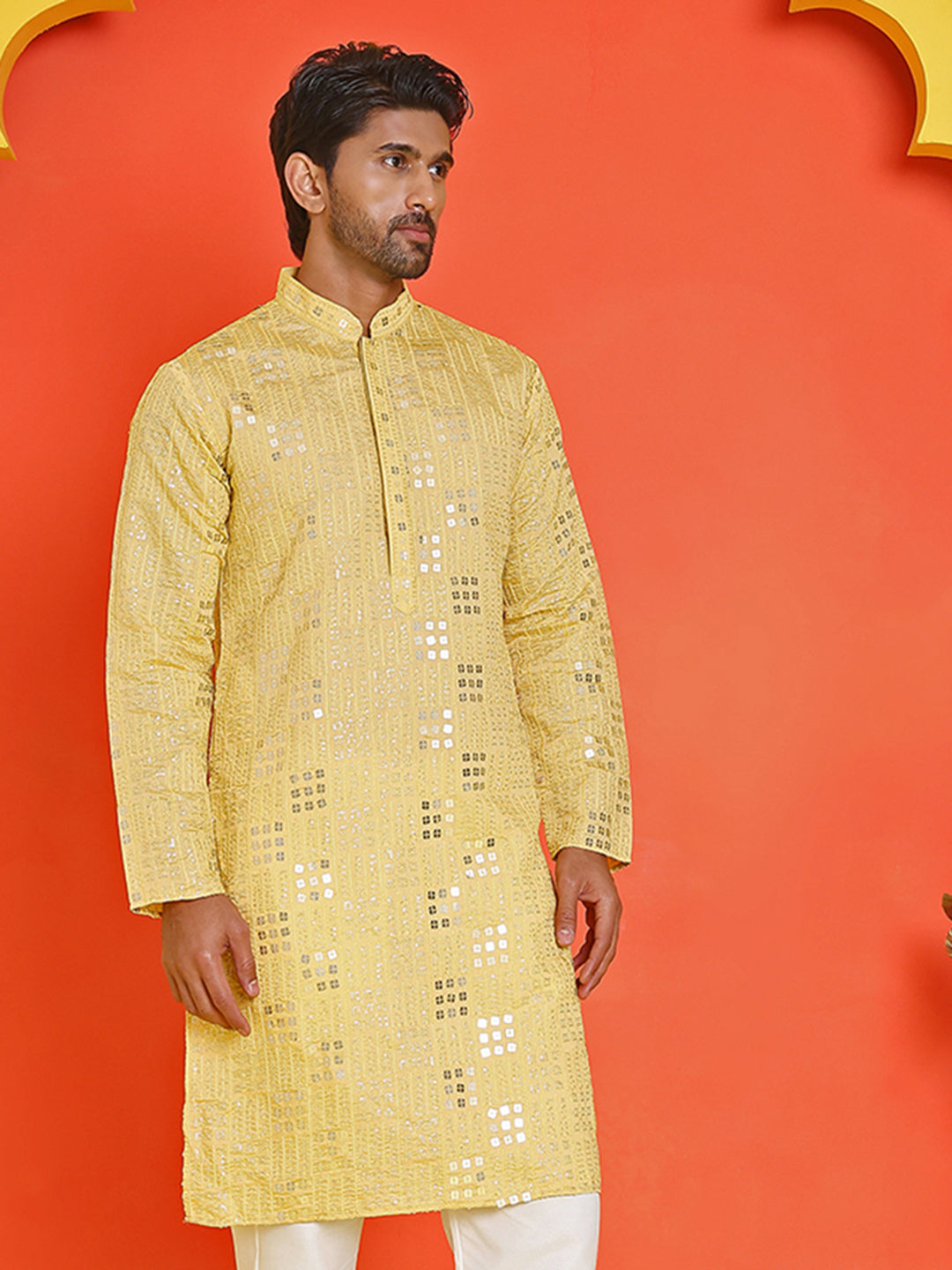 Embroidered & Sequins Kurtas ( KO 5233 Yellow )