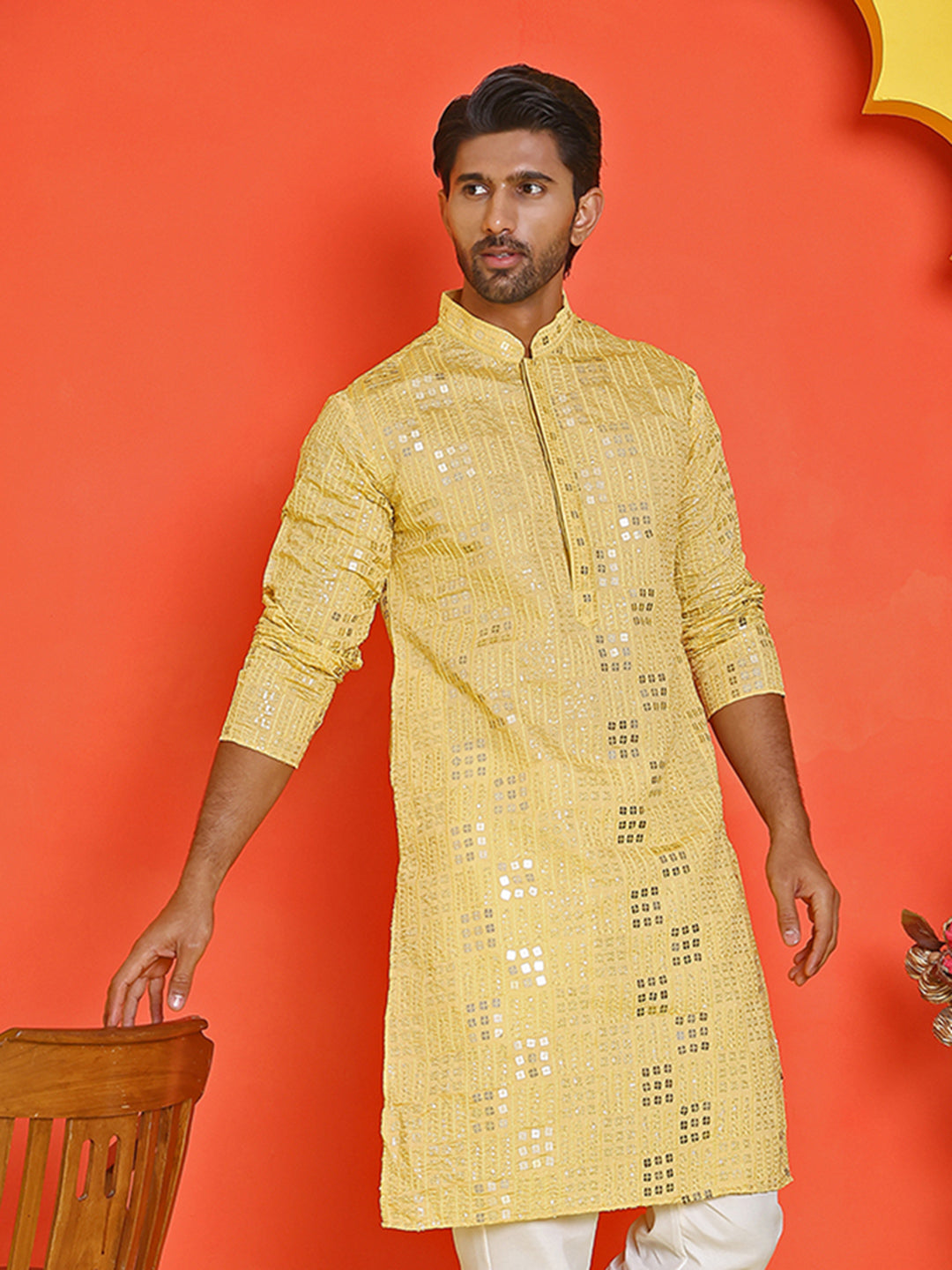 Embroidered & Sequins Kurtas ( KO 5233 Yellow )
