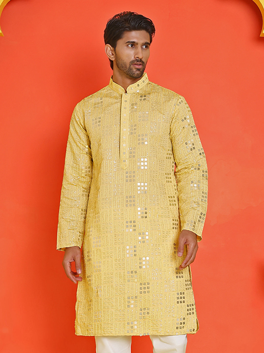 Embroidered & Sequins Kurtas ( KO 5233 Yellow )