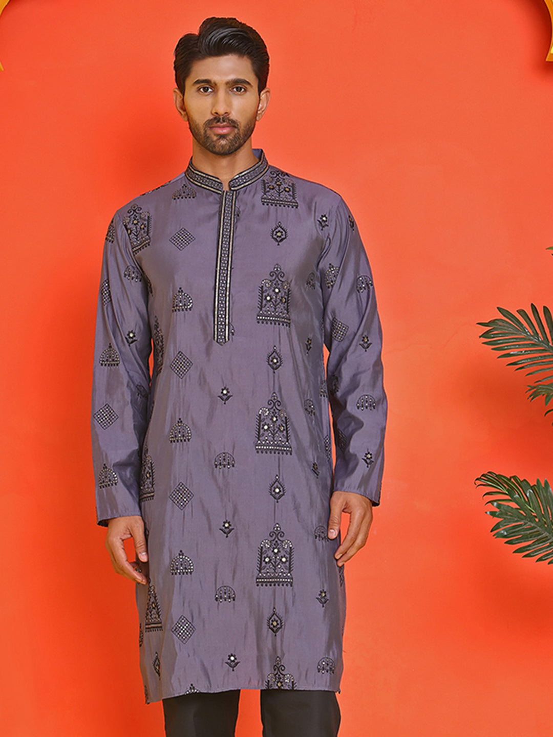 Embroidered Silk Blend Kurtas ( KO 5234 Purple )