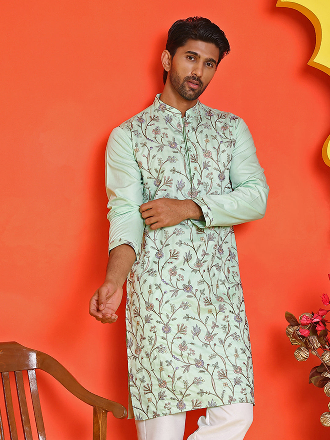 Floral Embroidered Straight Kurtas ( KO 5236 Sky )