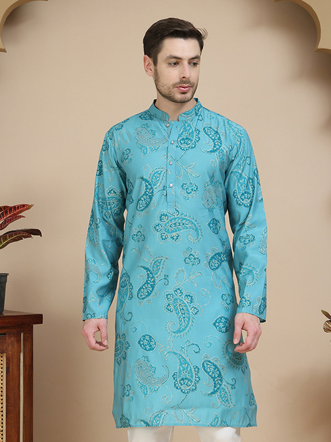 Stylish Blue Kurtas with Artistic Teal Paisley Print ( KO 5242 Blue )