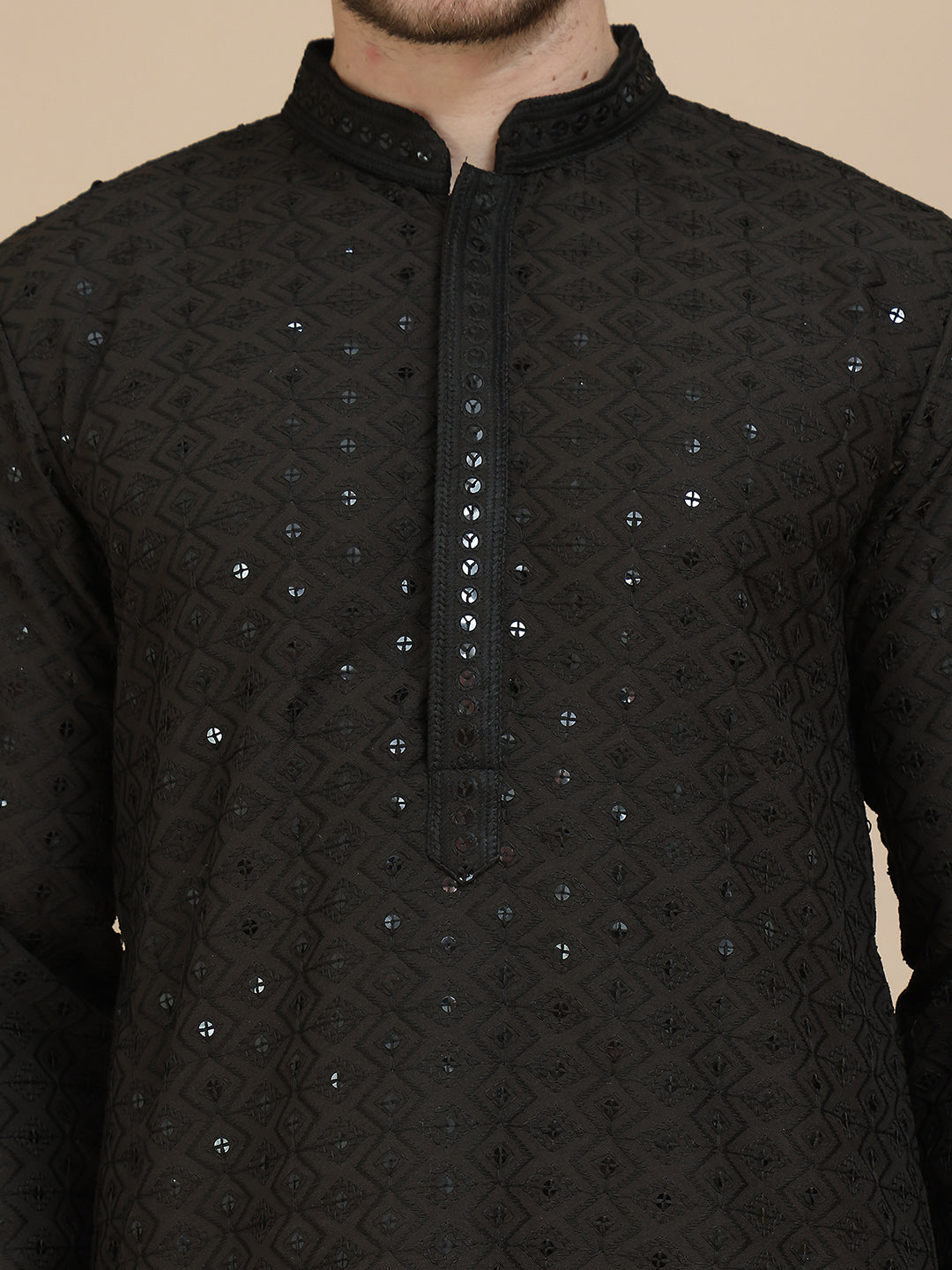 Embroidered Cotton Kurtas for Men ( KO 5244 Black )