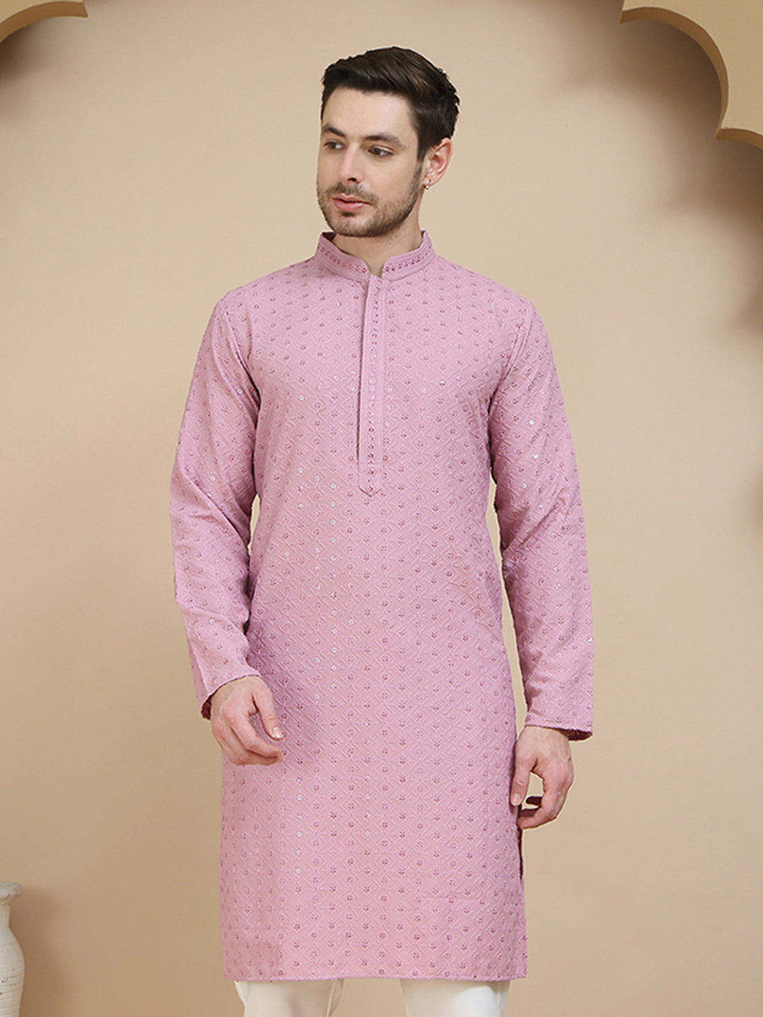Embroidered Cotton Kurtas for Men ( KO 5244 Magenta )