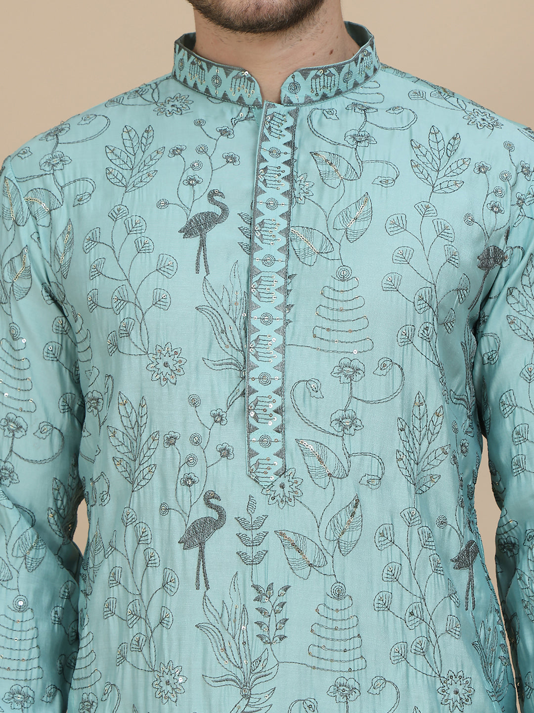 Embroidered Silk Blend Kurtas for Men ( KO 5246 Blue )