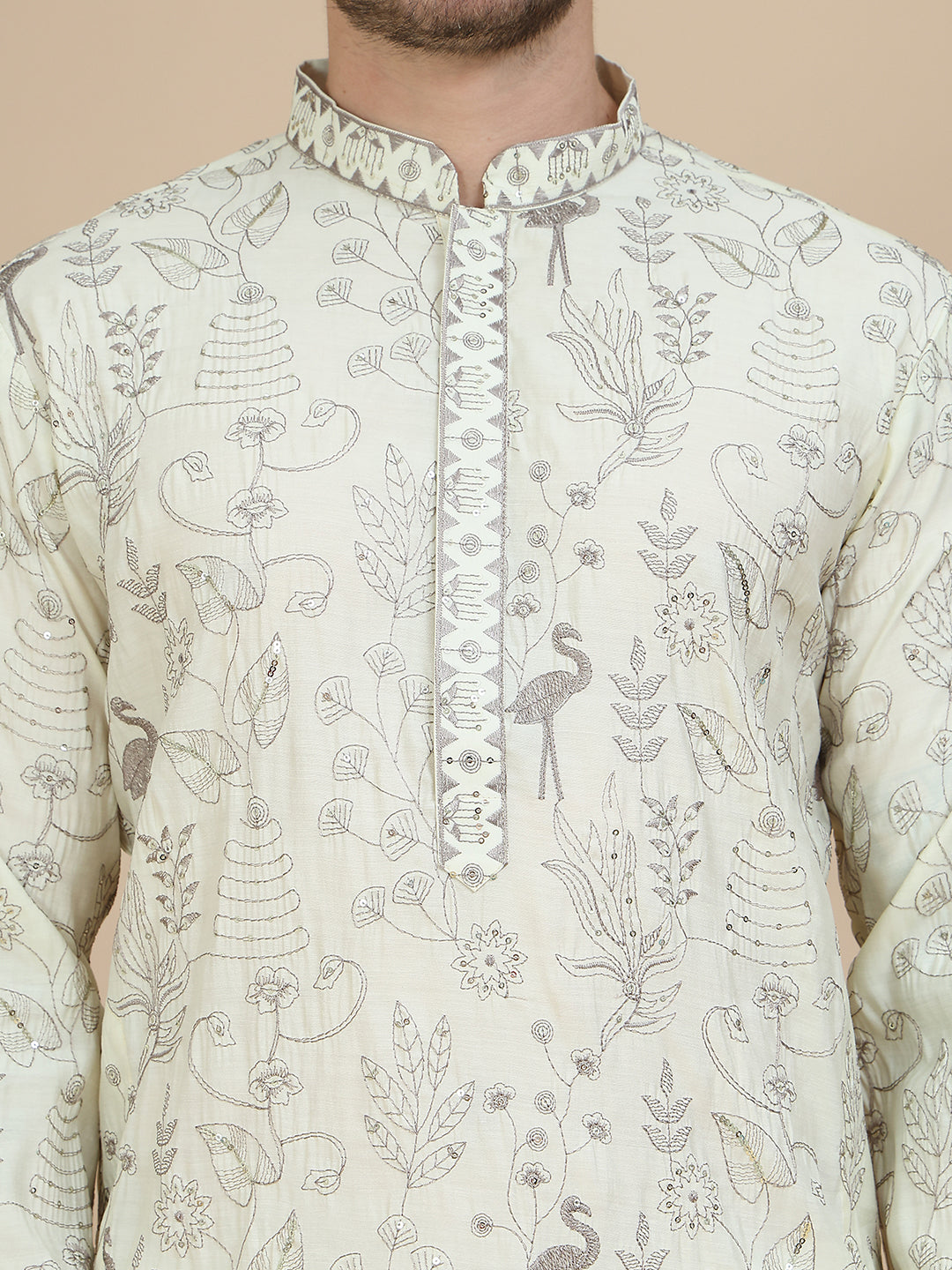 Embroidered Silk Blend Kurtas for Men ( KO 5246 White )