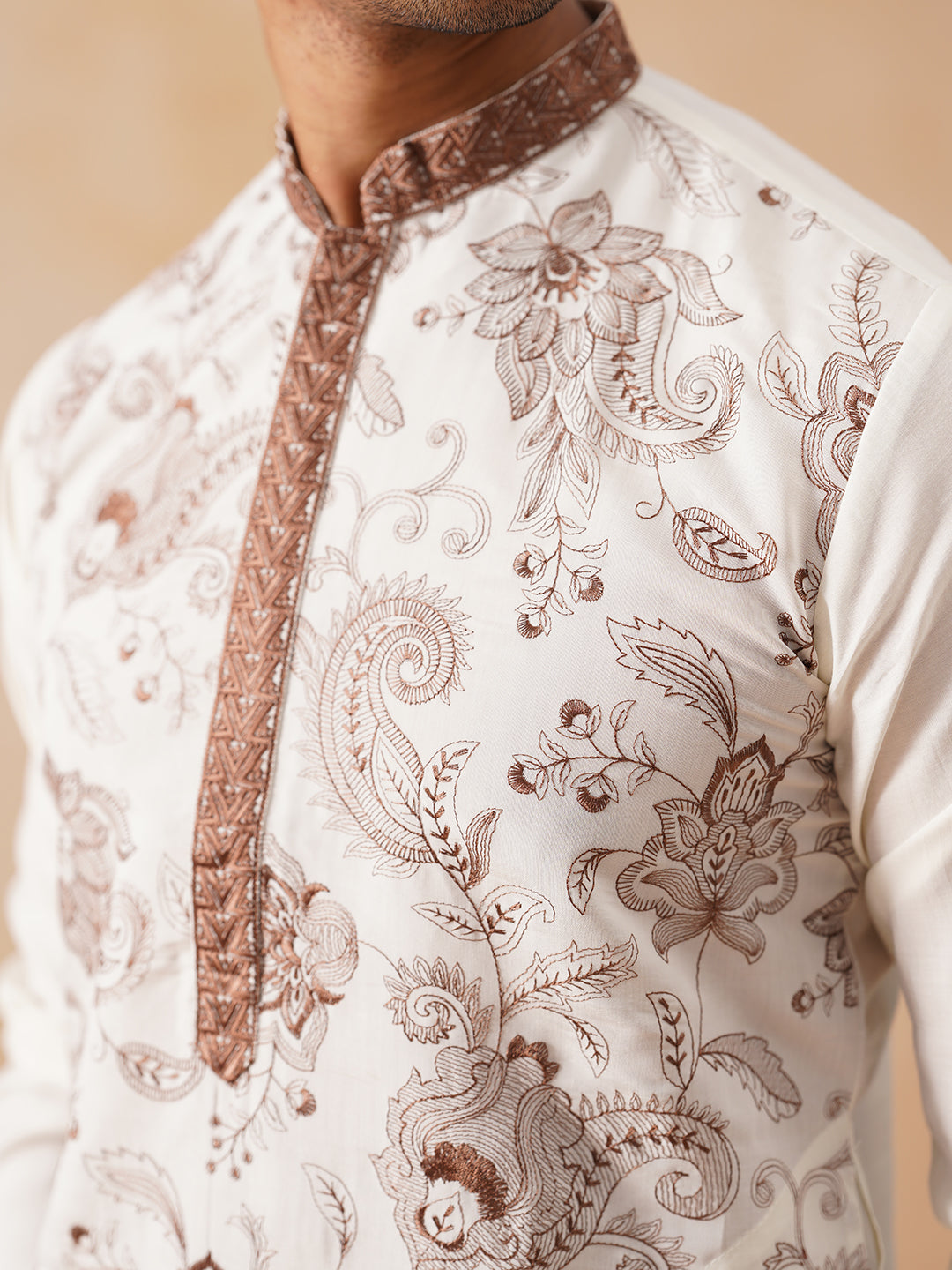 Traditional Embroidered Kurta for Men ( KO 5285 White )