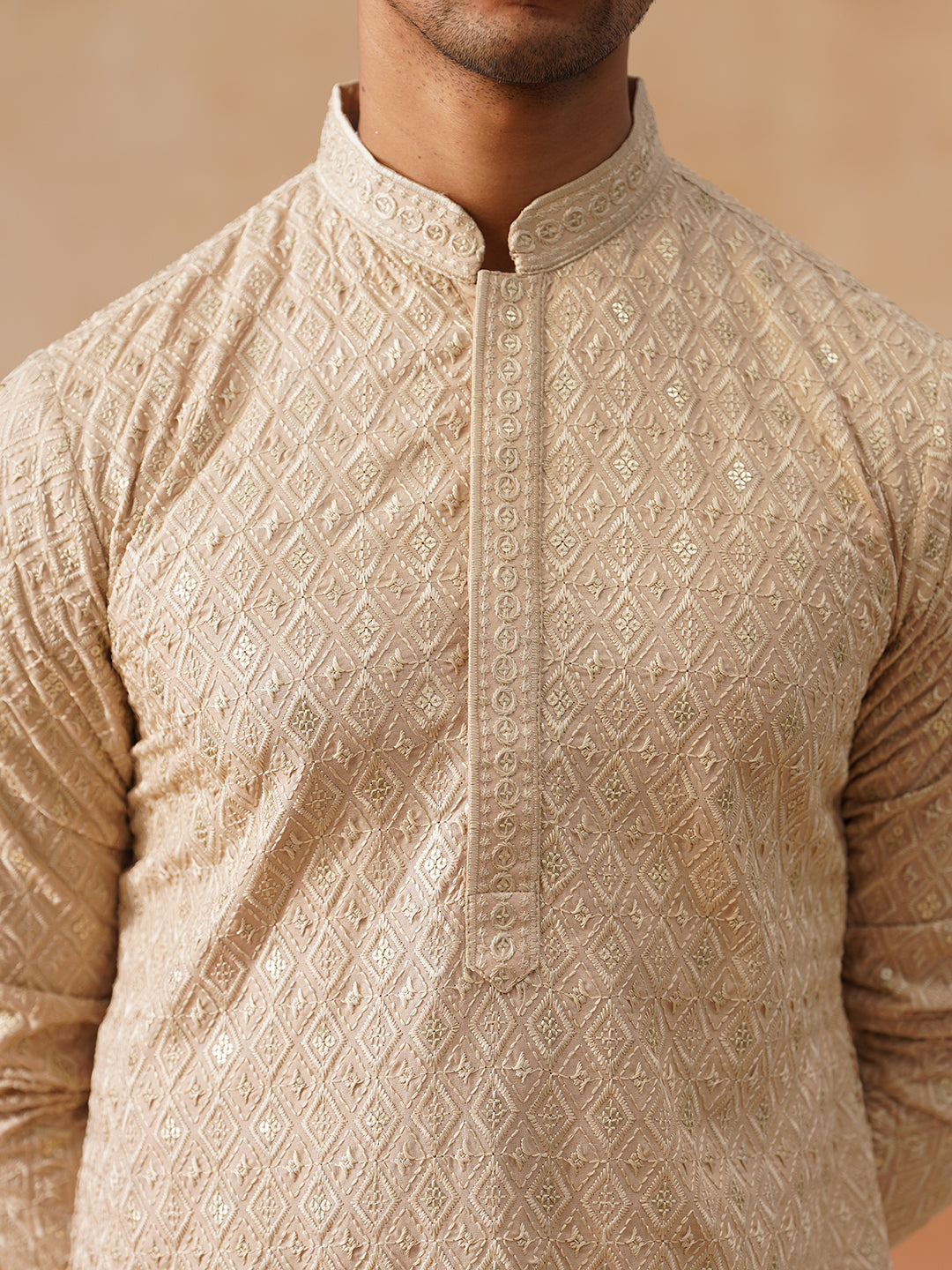 Men’s Festive Kurta with Intricate Embroidery ( KO 5293 Golden )