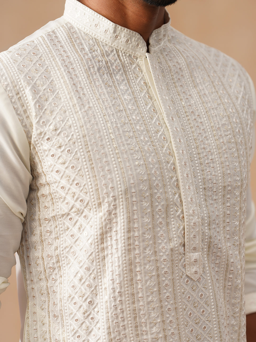 Embroidered Silk Blend Kurtas ( KO 5294 White )