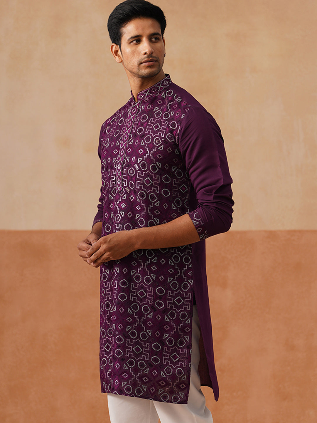 Ethnic Kurtas in Luxurious Silk Blend ( KO 5295 Purple )