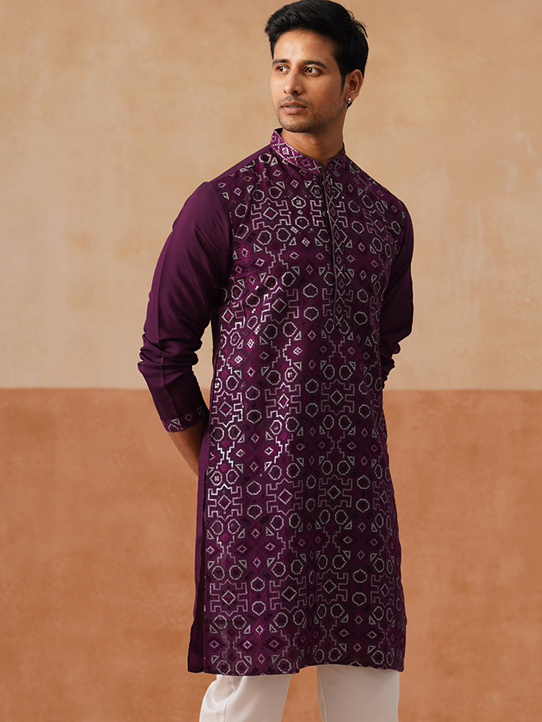 Ethnic Kurtas in Luxurious Silk Blend ( KO 5295 Purple )