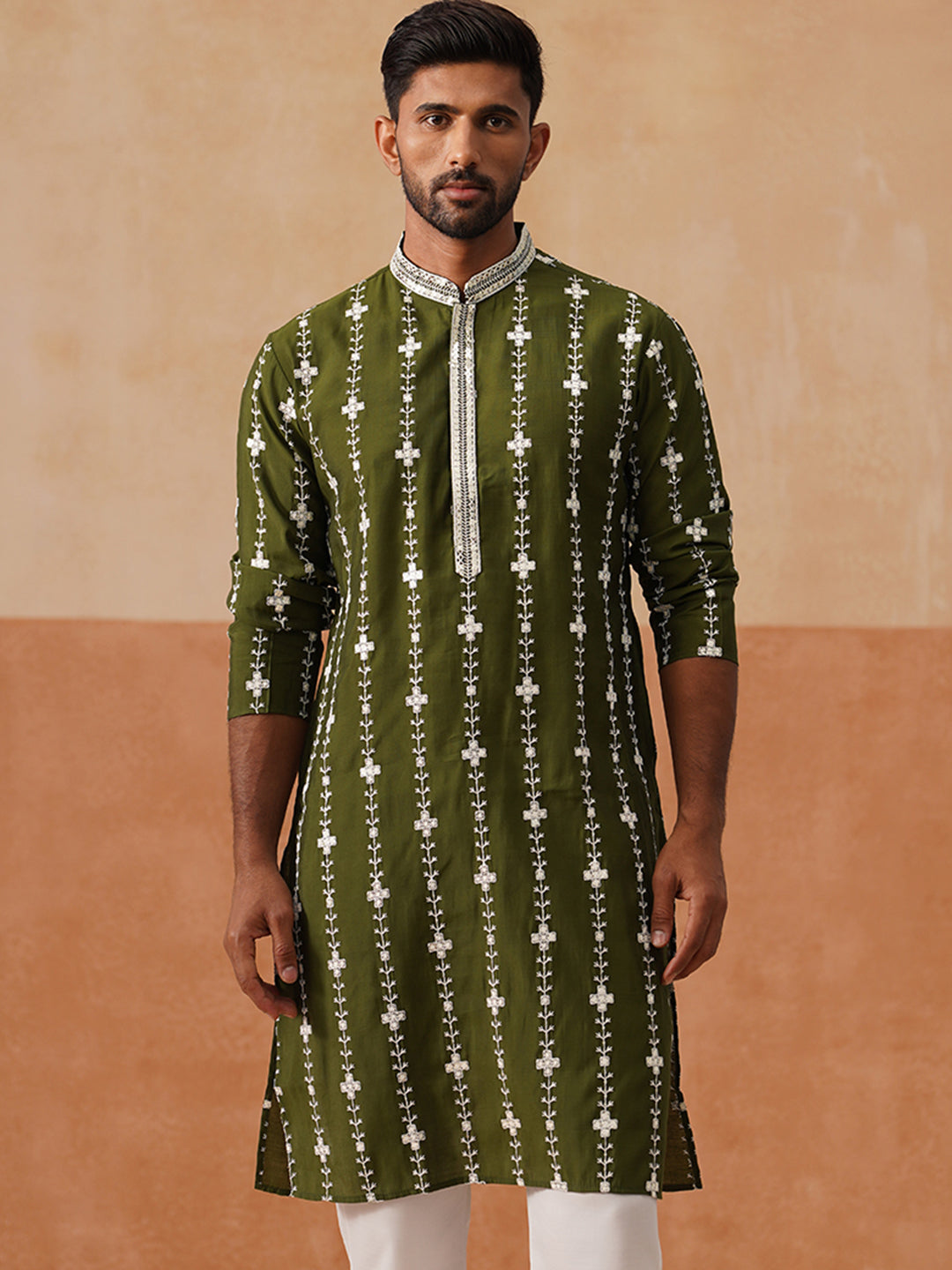 Classic Embroidered Kurtas ( KO 5299 Olive )