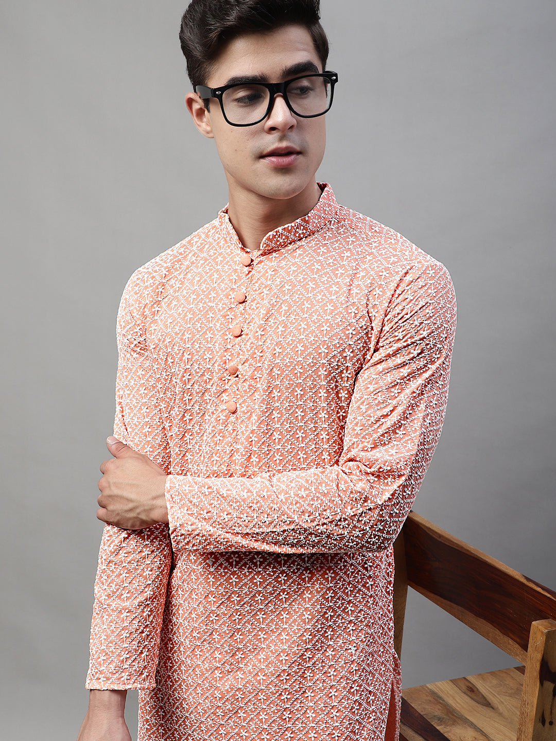 Jompers Men's Orange Embroidered Kurta Only ( KO 626Orange )