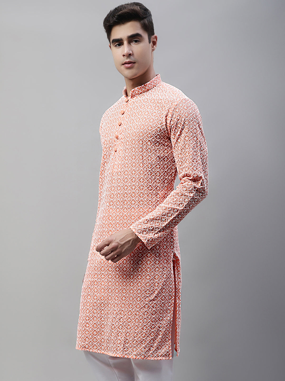 Jompers Men's Orange Embroidered Kurta Only ( KO 626Orange )