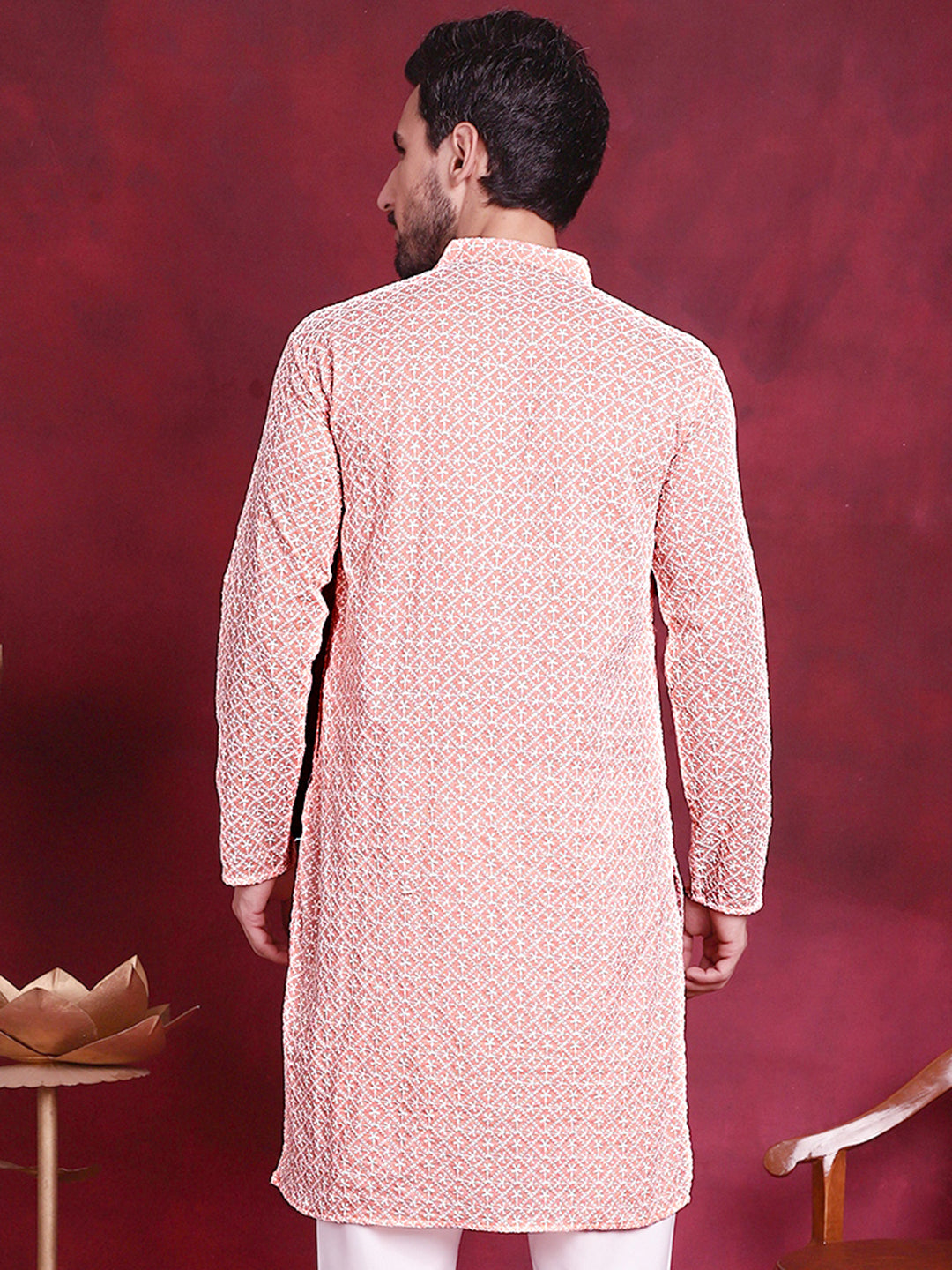 Jompers Men's Orange Embroidered Kurta Payjama Sets ( JOKP 626 Orange )