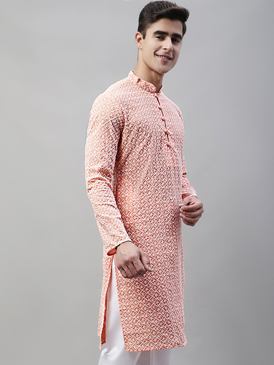 Jompers Men's Orange Embroidered Kurta Only ( KO 626Orange )