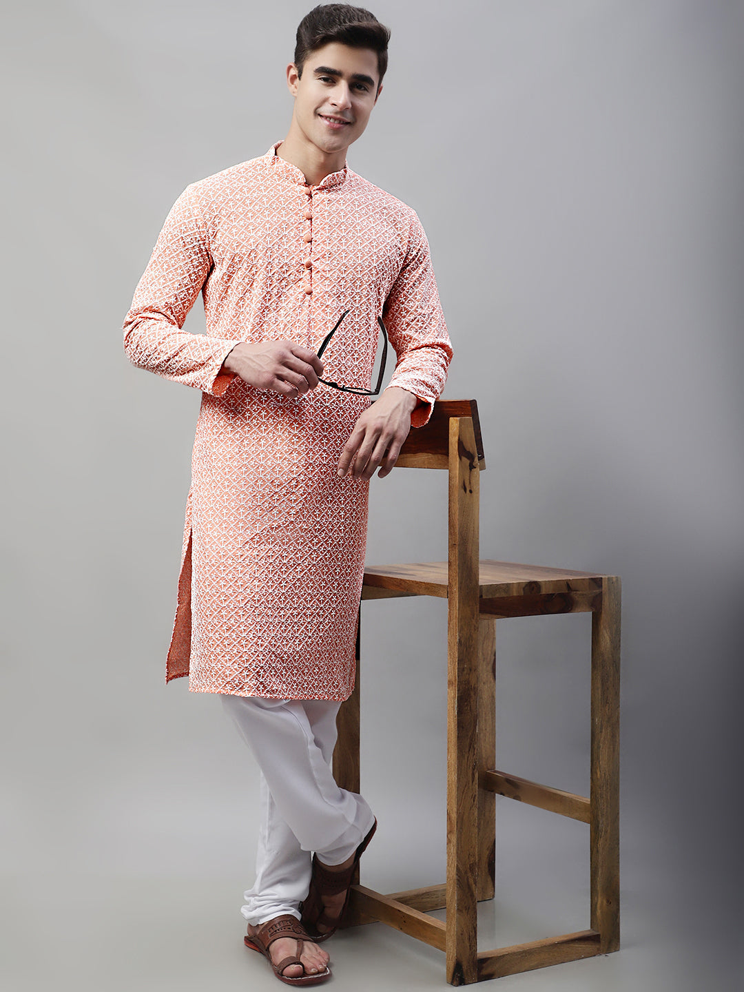 Jompers Men's Orange Embroidered Kurta Only ( KO 626Orange )