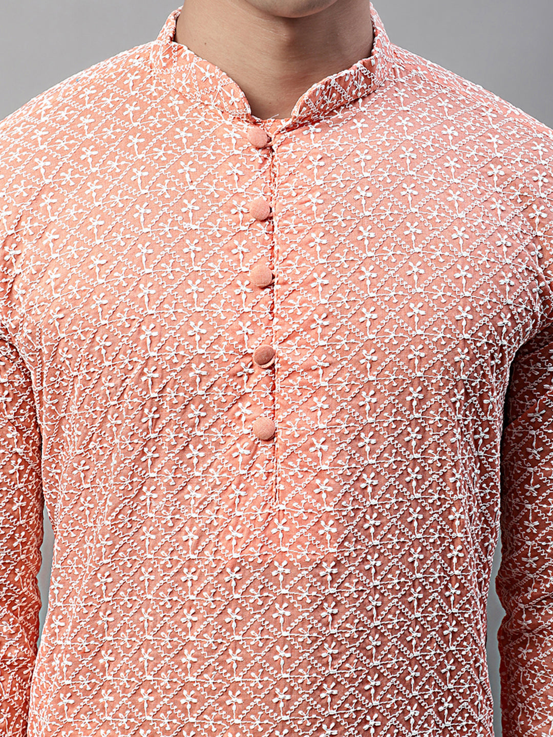 Jompers Men's Orange Embroidered Kurta Only ( KO 626Orange )