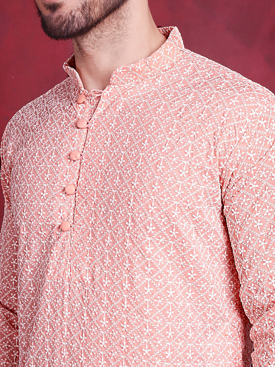 Jompers Men's Orange Embroidered Kurta Payjama Sets ( JOKP 626 Orange )