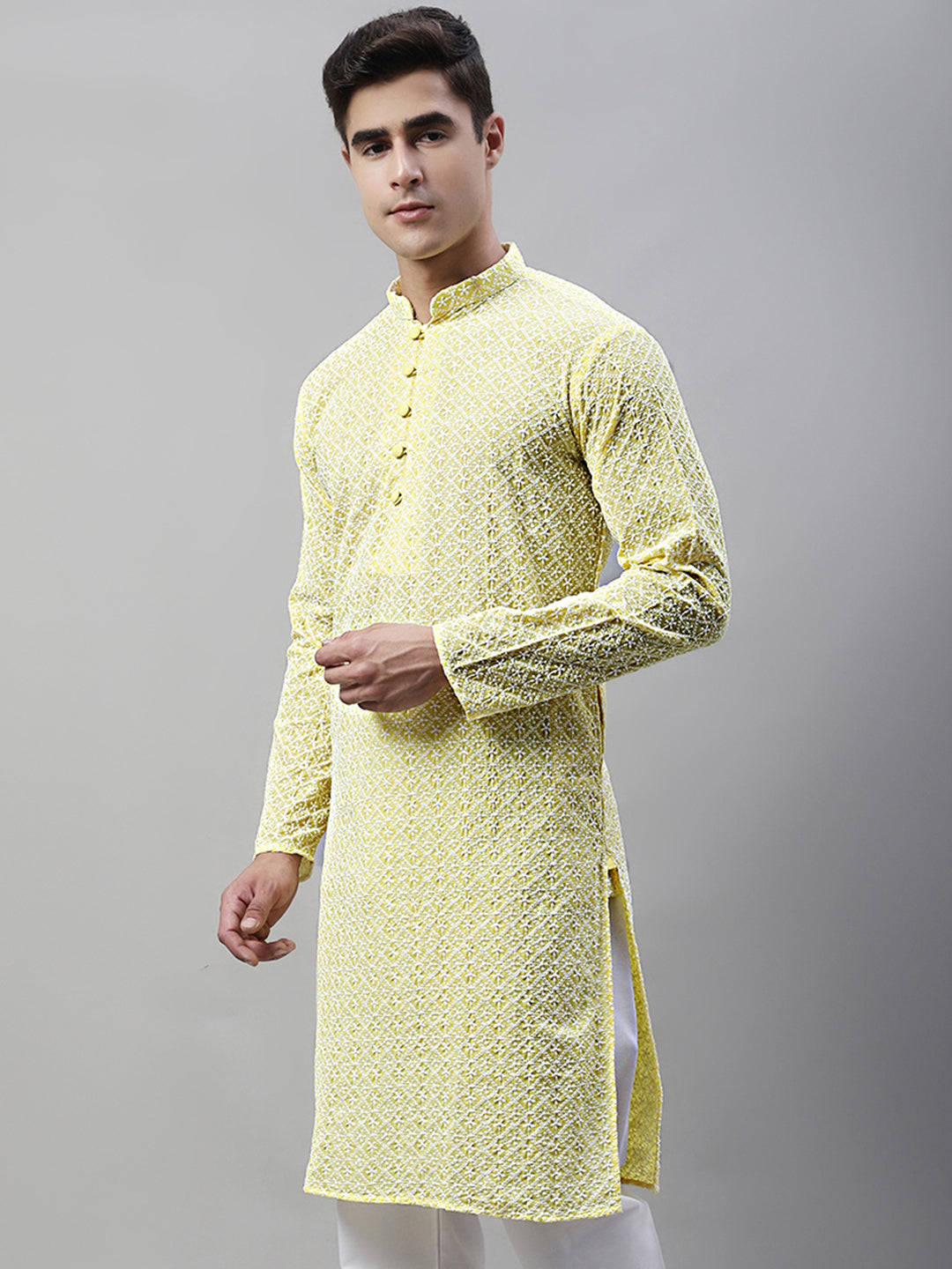 Jompers Men's Yellow Embroidered Kurta Only ( KO 626Yellow )