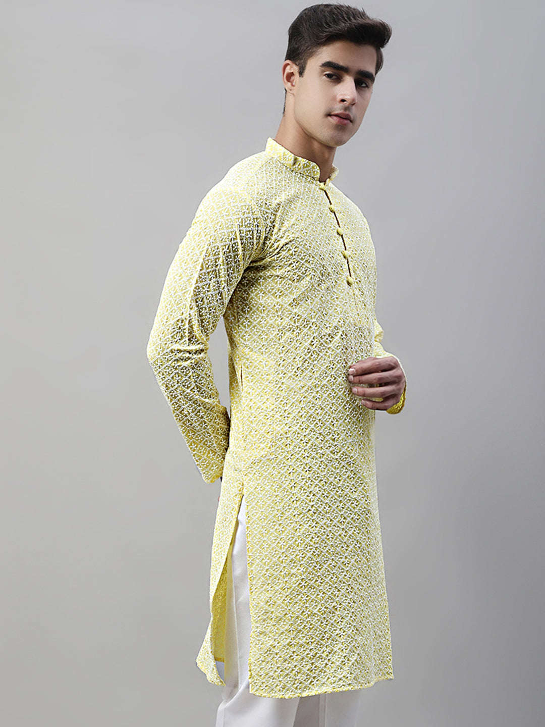 Jompers Men's Yellow Embroidered Kurta Only ( KO 626Yellow )