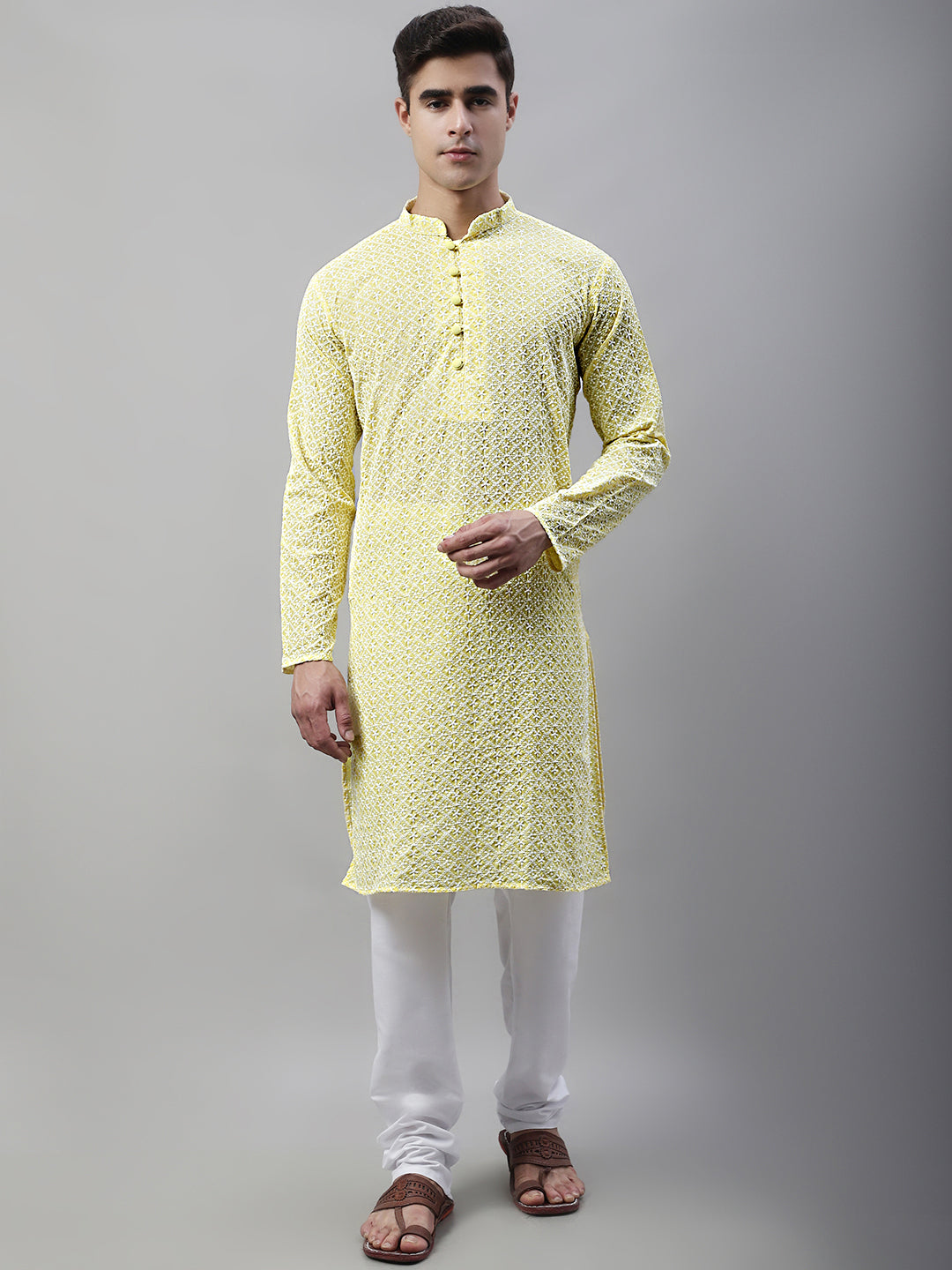 Jompers Men's Yellow Embroidered Kurta Only ( KO 626Yellow )